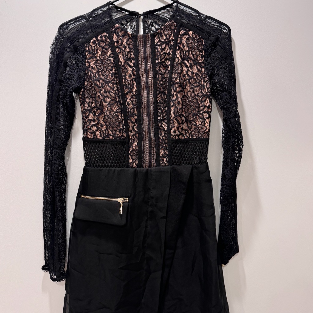 Three floors lace mesh long sleeve black dress size 2